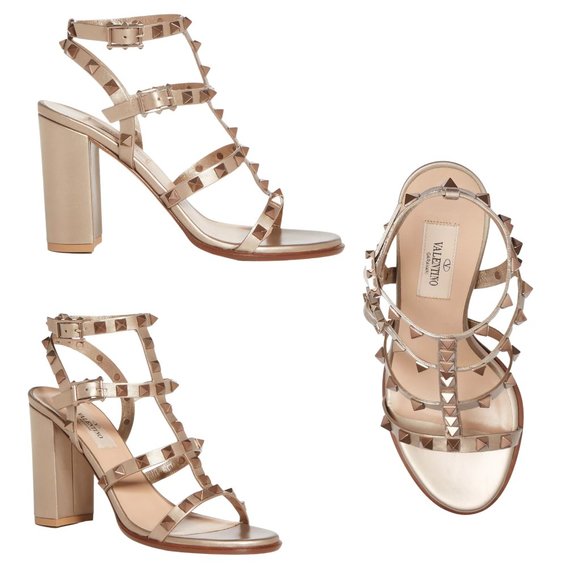 VALENTINO GARAVANI LEATHER ROCKSTUD ROSE GOLD GLADIATOR METALLIC SANDALS, SZ 39 - Picture 4 of 15